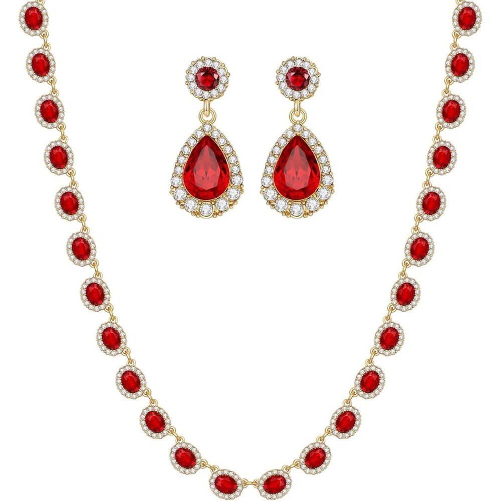 Crystal Bridal Jewelry Set Statement Choker Necklace Teardrop Dangle Earrings Se